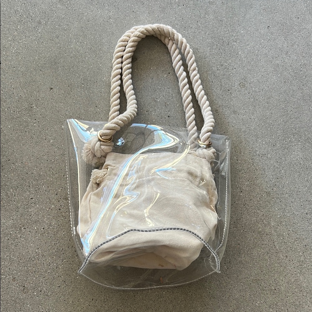 Transparent Tote Bag with Cream Pouch